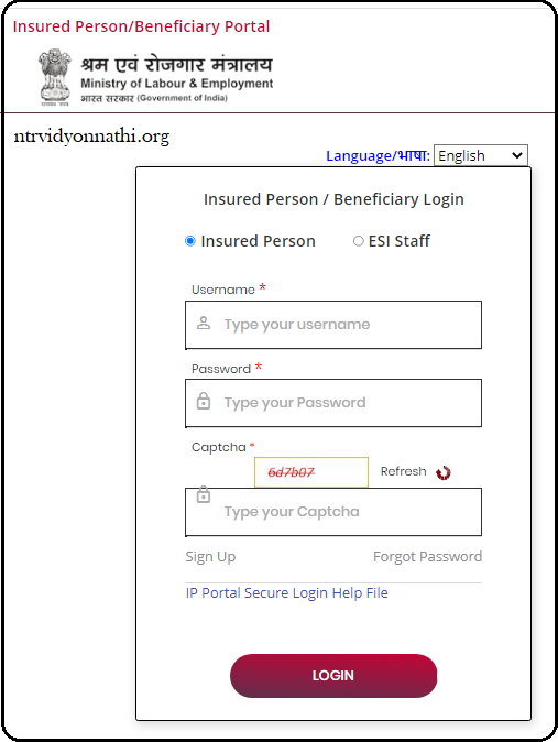 Insured person login page