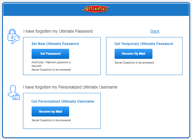 Ultimatix TCS Login forgot password page