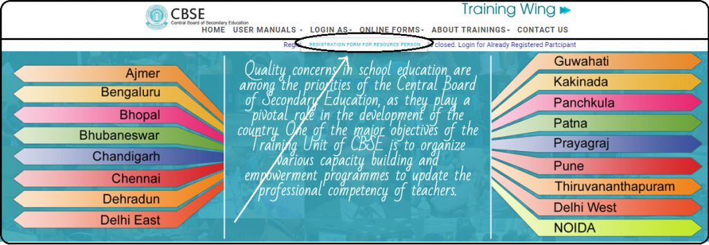 Tap on online forms on the CBSE training Portal