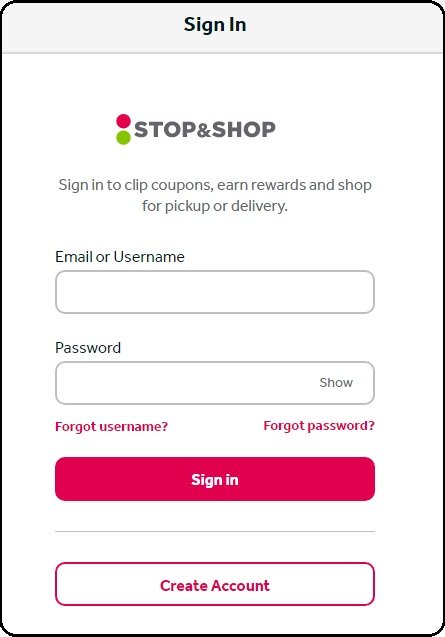 Stop and Shop sign-in