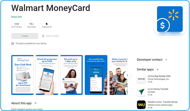 walmart moneycard app