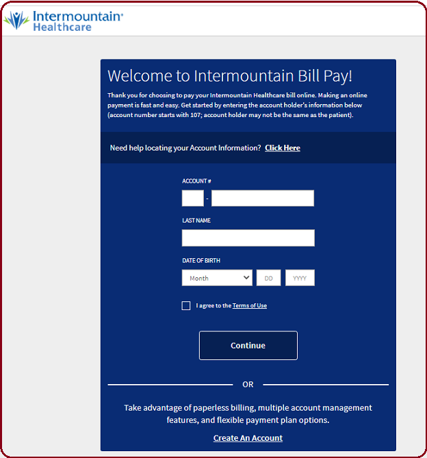 Intermountain Healthcare one time bill pay